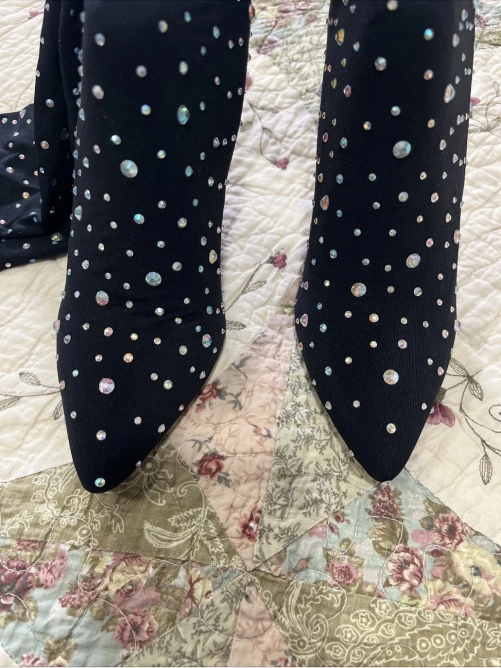 Black Rhinestone Over-the-Knee Stiletto Sock Boots
